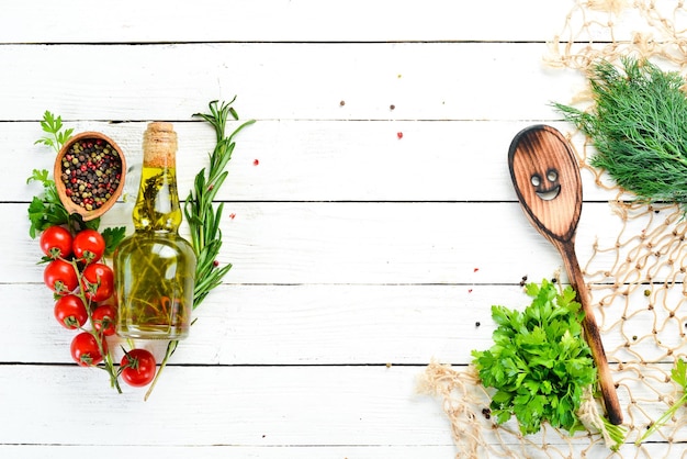 Fresh ingredients on wooden table